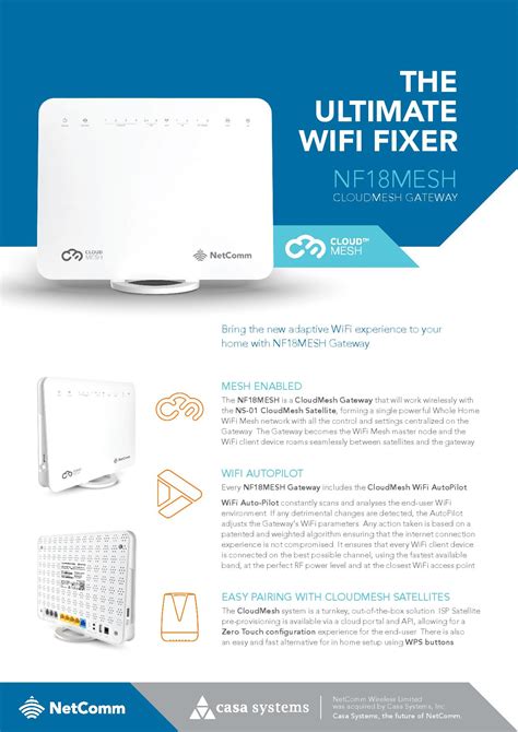 Whats in the box Please do a quick check to make sure you have all of these items in the box. . Netcomm nf18mesh wifi range